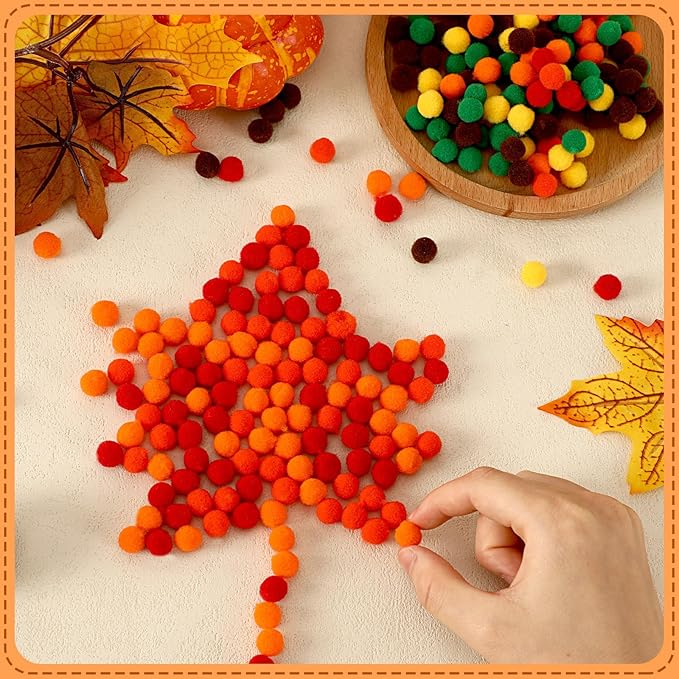 SEPGLITTER Fall Pom Poms Balls, 1000 Pieces Orange Brown Pom Poms for Crafts Making DIY Autumn Thanksgiving Party Decorations Supplies (6colors, 1 cm )