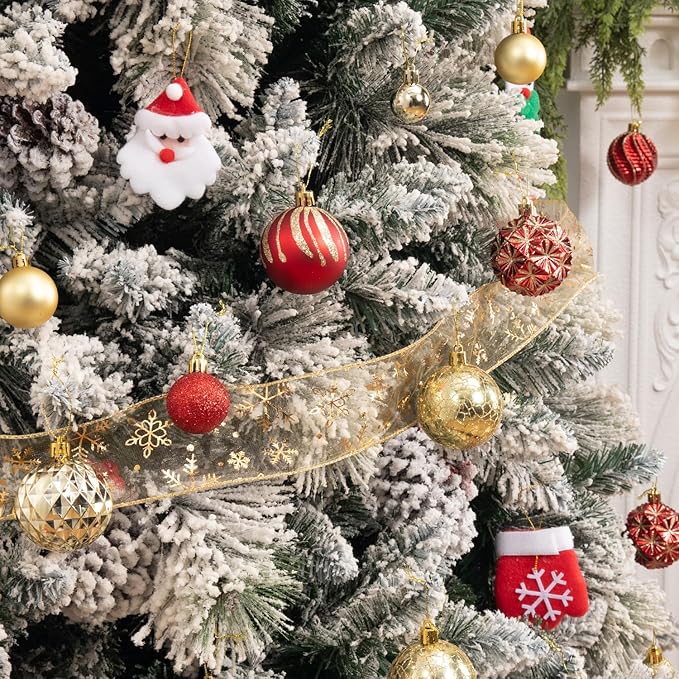 100ct Christmas Ball Ornaments Set, Red and Gold Shatterproof Hand-Painted Hanging Baubles Decoration Bulk for Xmas Tree, Wreath, Garland, Home Holiday Decor