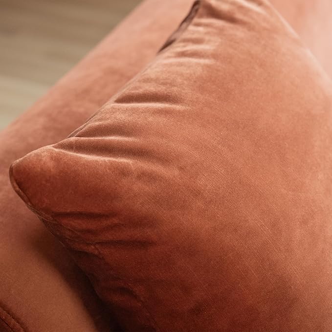 Acanva Luxury Modern Tight Curved Back Velvet Sofa, Minimalist Style Comfy Couch for Living Room Apartment, 3 Seater, Tangerine