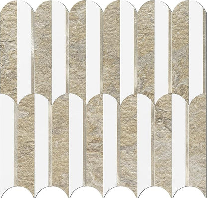 Vamos Tile Peel and Stick Backsplash Seamless Tile,10 Sheets Stick on Backsplash for Kitchen& Bathroom,Honey Travertine+Matt Pure White Marble Look+Light Gold Metal Self Adhesive Backsplash Tile