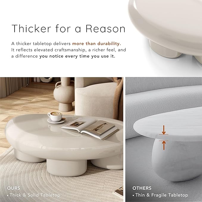 24/7 Shop at Home Kavren Modern 37-inch Oval Glossy Low Profile Coffee Table, Stone Shape Living Room Furniture for Small Space, Dark Brown