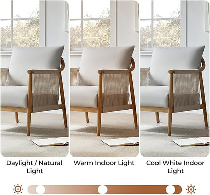 CHITA Braid Accent Chair, Modern Armchair with Solid Wooden Armrest for Living Room and Bedroom, Boho Reading Chair, Light Grey