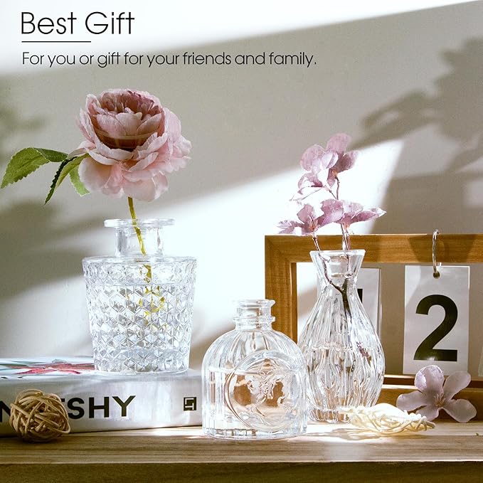 Glass Bud Vases Set of 12, Small Vases for Centerpieces, Vintage Mini Vases for Wedding Decor, Clear Glass Bud Vase in Bulk, Office and Home Table Flower Décor