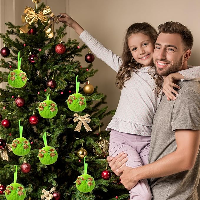 Liliful 18 Pcs Lime Green Furry Christmas Ball Ornaments3.15 Inch Bow Xmas Furry Ornaments Hanging Christmas Pom Pom Ball Decorations for Home Xmas Tree Party Supplies Wall Decor(Style 1,Green)