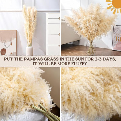 40" 11 PCS Dried Pampas Grass Decor Tall,Large Natural Beige pompas Grass,Tall Pampas Grass for Floor Vase,Wedding Decoration,Party,Farmhouse,Boho Home Decor,and Creating a Bohemian Ambiance