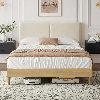 VECELO Full Bed Frame Upholstered Platform Beds with Height-Adjustable Cotton and Linen Headboard, Heavy Duty Wood Slats, 6" Under-Bed Space, Noise-Free, No Box Spring Needed,Easy Assembly