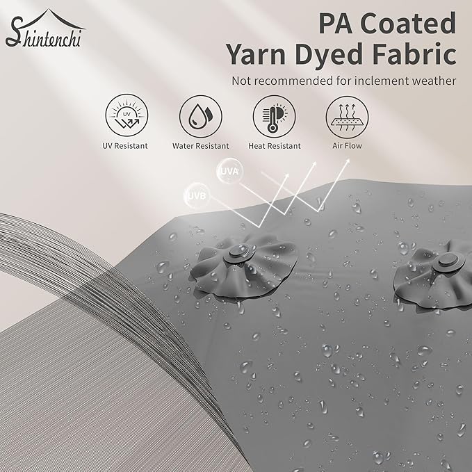 Shintenchi 16FT Large Patio Umbrella with Base, Outdoor Double-Sided Rectangular Umbrella, Market Umbrella with Crank Handle for Poolside Lawn Garden, Gray