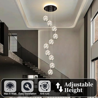 10-Light High Ceilings Long Chandeliers Modern Crystal Staircase Chandelier Hanging Lighting Fixtures Long Raindrop Hanging Chandeliers for Staircase,Foyer,Entryway