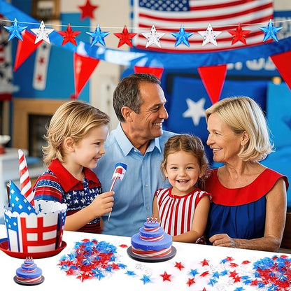 120Pcs Patriotic Acrylic Star Ornaments Vase Filler Translucent Crystals Gems Independence Day Memorial Day Veterans Day Table Scatters for Holiday Decoration Party Favors Craft Supplies