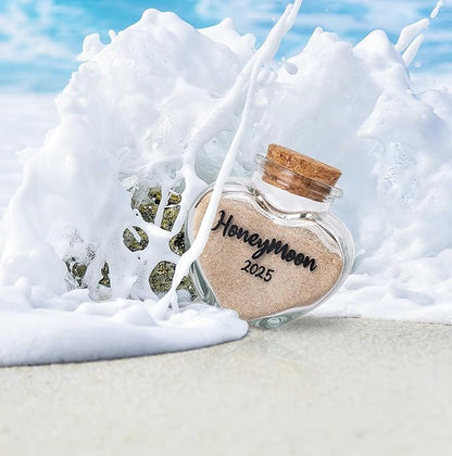 Honeymoon Sand Keepsake Jar 2025，Bridal Shower, Wedding, Engagement, Honeymoon, Travel Gift for Couples, Newlywed, Fiance(Gift Box Includes) - 40ml Heart Shape Glass