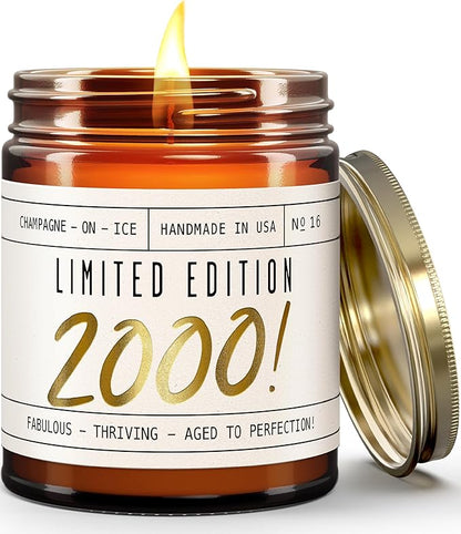 25th Birthday Gifts for Women - 'Limited Edition 2000' Soy Candle, w/Champagne on Ice I 25 Birthday Gifts for Women I 25th Gift for Her Ideas I 9oz Reusable Jar, 50Hr Burn, Made in USA