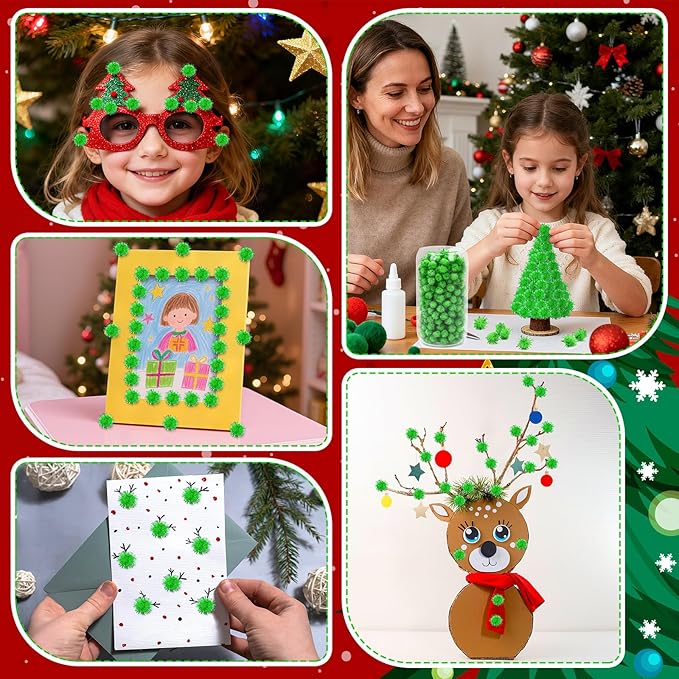 SEPGLITTER Christmas Pom Poms Balls, 1000 Pieces Light Green Glitter Pompoms Pom Poms for Crafts Making DIY Holiday Christmas Decorations Supplies (0.47inch/1.2cm )