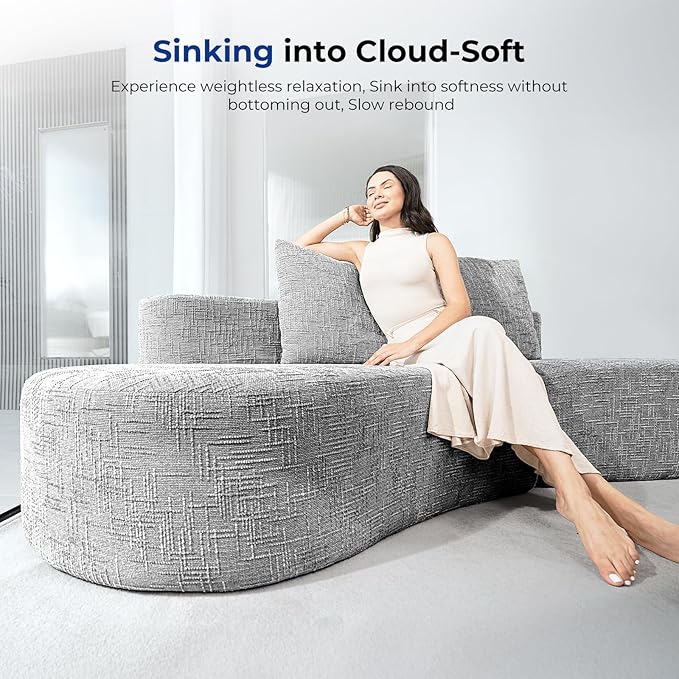 98" Curved Couch with Half Moon Design, Sofa Bed with 2 Throw Pillows & 4 Seaters for Living Room, Office & Apartment,No Assembly Needed(Light Grey)