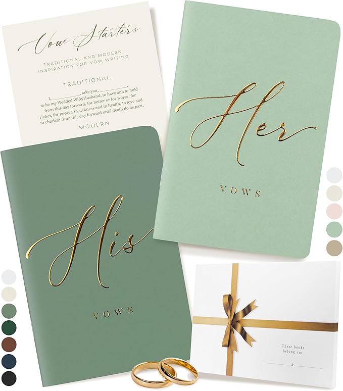 ARTESORI Premium Wedding Vow Book for Her & Him, Soft Touch, Gold Foil, 28 Lined Pages, Vow Books His and Hers, Wedding Essentials, Wedding Registry Ideas, His and Hers Gifts [Mint & Sage]