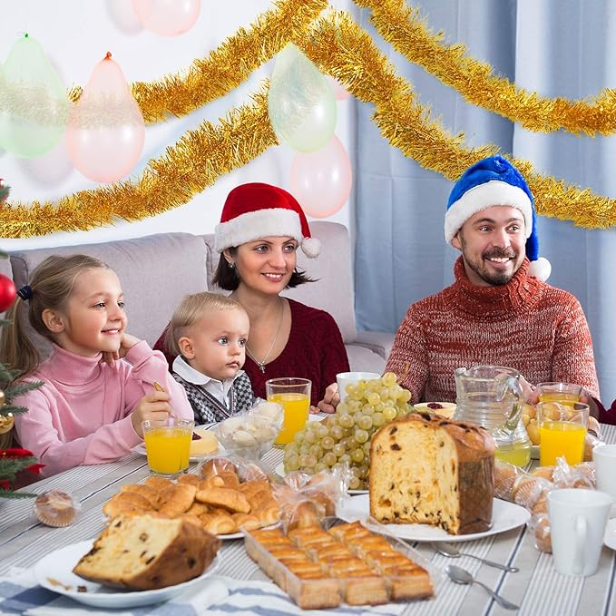 WILLBOND 50 ft Christmas Tinsel Garland Metallic Tinsel Twist Garland Christmas Tree Decorations New Year Wedding Birthday Hanging Decorations Party Supplies, 3 Inch(Gold)