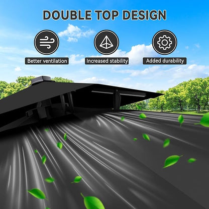 10' X 10' Cantilever Patio Umbrella Outdoor with Base Included Heavy Duty Double Top Windproof Square Offset Umbrellas with 360-degree Rotation for Pool Deck Backyard, Black