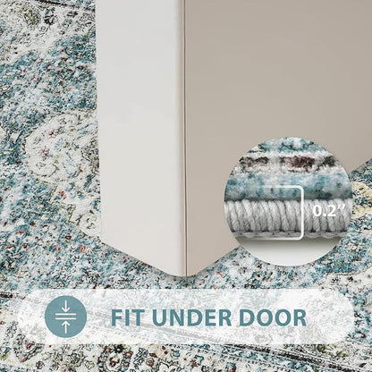 Uphome Bathroom Runner Rug, Distressed Tribal Farmhouse Blue Bathroom Mat, Long Bathroom Rugs Non Slip Washable, Oriental Retro Boho Bath Mat Runner for Bathtub Sink Hallway, 24x59 inch