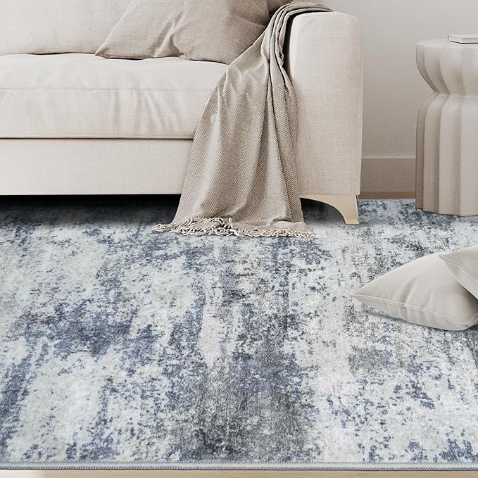 4x6 Area Rugs for Living Room Rug Washable: Abstract Rug for Dining Room Bedroom Carpet Non Slip 4 by 6 Indoor Modern Nursery Home Office Blue Grey