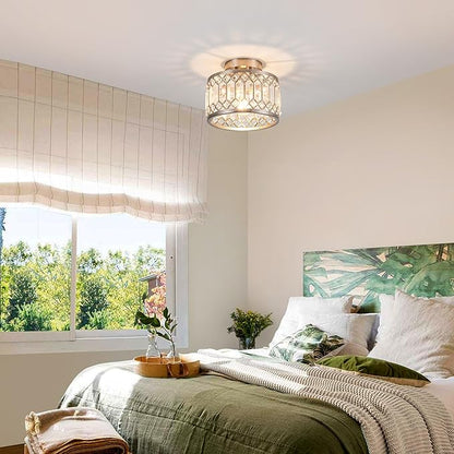 Crystal Ceiling Light Fixture, Modern Semi Flush Mount Ceiling Light,Crystal for Kitchen Bedroom Bathroom Entryway Nickel Finish (Bulb not Included)