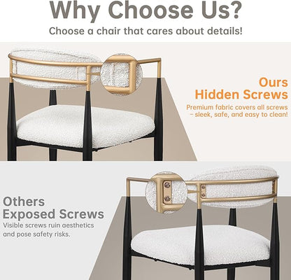 Morden Fort Modern Dining Chairs Set of 4, Upholstered Boucle Dining Chairs with Gold Armrest and Black Metal Legs for Kitchen, Living Room and Reception