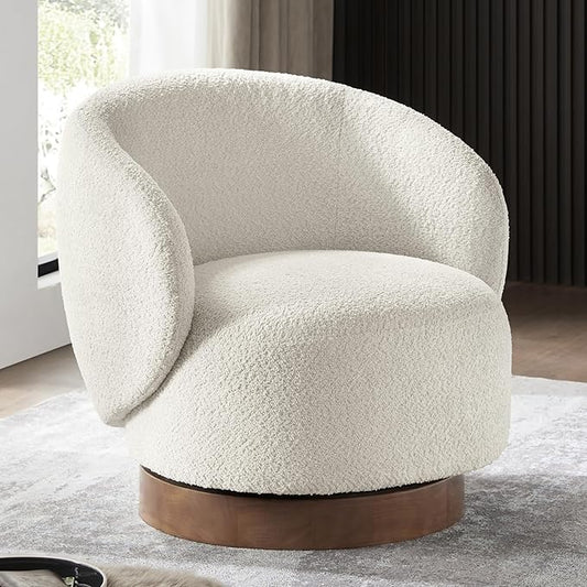 Swivel Accent Chair Round Barrel Armchair Upholstered Performance Fabric for Living Room Bedroom Reading Waitingroom,1 PCS,Cream