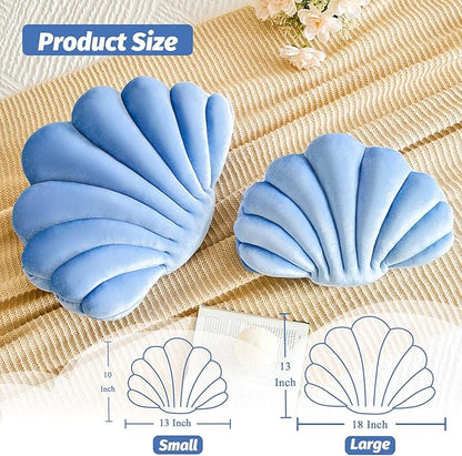 Dusty Blue Seashell Throw Pillows, Shell Shaped Throw Pillows, 18 Inch Soft Velvet Home Decorative Pillow Plush Cushion for Bed Couch Living Room Decor Accent Throw Pillow