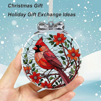 Cardinal Christmas Ornament Crystal Glass for Christmas Tree Décor - Red Cardinal Memorial Gifts - Hanging Ornament Crystal Glass Holiday Keepsake Present Idea