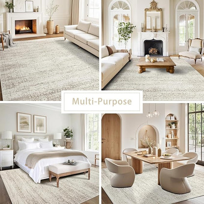 Washable Rugs 9x12 Area Rugs for Living Room,Rugs for Bedroom, Large Carpets,Ultra Soft Faux Wool Retro Dining Room Rug,Non Slip&Non-Shedding Low Pile Vintage Print Rug Indoor for Home Office
