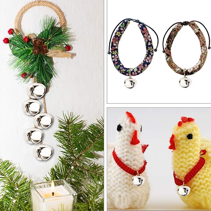 Augshy 120 Pcs 1 Inch/25 mm Christmas Silver Jingle Bells, Craft Bells for Christmas Home Festival Decorations DIY Project