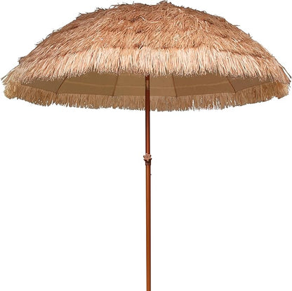 AMMSUN 7.5ft Hula Thatched Tiki Patio Beach Umbrella Hawaiian Style 10 Ribs UPF 50+ with Tilt Carry Bag for Outdoor Tiki Bar, Tropical Palapa, Patio Garden Beach Pool Backyard Natural Color