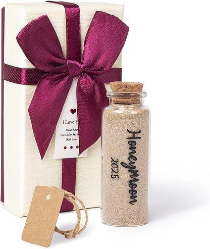 Honeymoon Sand Keepsake Jar 2025，Bridal Shower, Wedding, Engagement, Honeymoon, Travel Gift for Couples, Newlywed, Fiance(Gift Box Includes) - 40ml Cylindrical Shape Glass