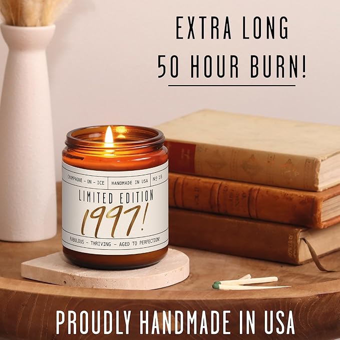 27th Birthday Gifts for Women - 'Limited Edition 1997' Soy Candle, w/Champagne on Ice I 27 Birthday Gifts for Women I 27th Birthday Gift for Her Ideas I 9oz Reusable Jar, 50Hr Burn, Made in USA
