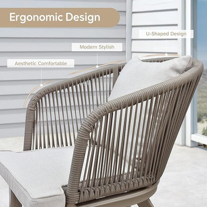 PURPLE LEAF 9 Pieces Outdoor Metal Furniture Set Patio Conversation Sets Dining Table Set, 1 Square Dining Table and 8 Modern Chairs with Cushions Seat Champagne