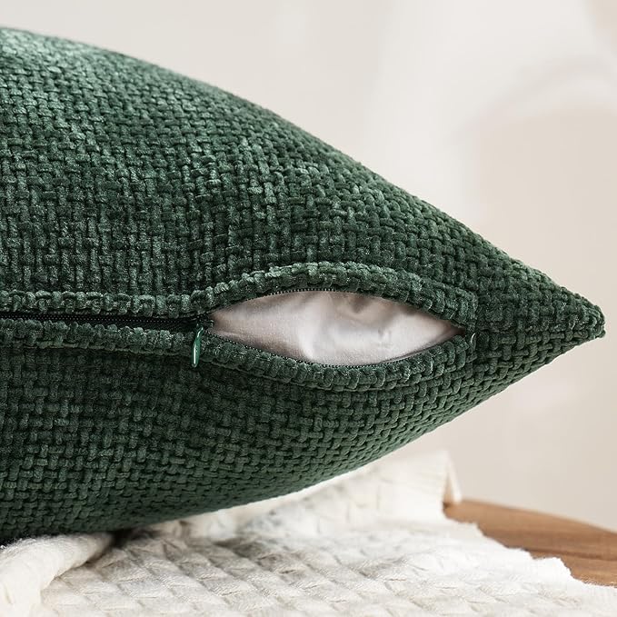 MIULEE Pack of 4 Throw Pillow Covers 20x20 Inch Green Forest Soft Decorative Chenille Pillow Covers Farmhouse Accent Cushion Covers for Boho Home Decor Spring Bedroom Living Room