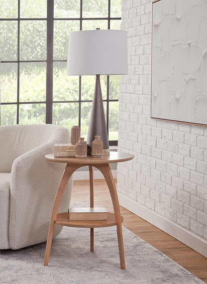 Martin Svensson Home LAX Retro Mid-Century Modern Round Wood End Table, Solid Grain Side Table with Lower Shelf, Small Accent Table for Living Room or Nightstand. Light Wood Blonde.