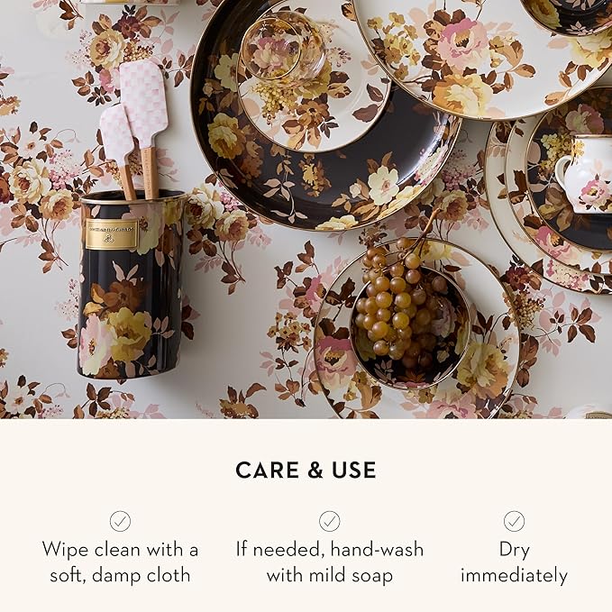 MACKENZIE-CHILDS Enamel Utensil Holder, Stylish Kitchen Countertop, Wild Rose Brown