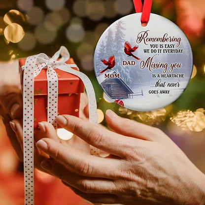 Cardinal Dad Mom Memorial Ornament - Cardinal Christmas Ornament - Loss of Mother Father - Sympathy & Condolence Gift - In Memory of Mom Dad