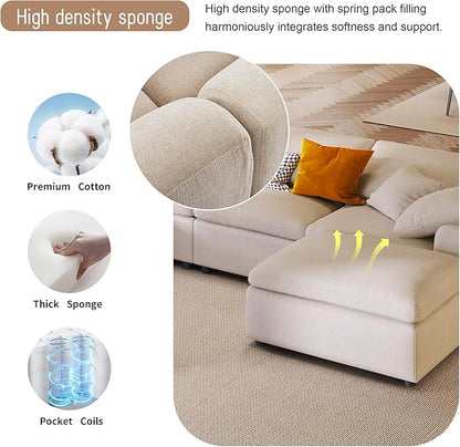 129" Large Modular Sectional Sofa L Shaped Modern Couch, Beige