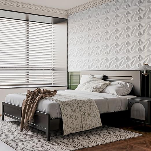 Art3dwallpanels 50 Pack 3D Wall Panel Diamond for Interior Wall Décor, PVC Flower Textured Wall Panels for Living Room Lobby Bedroom Hotel Office, White, 12''x12''