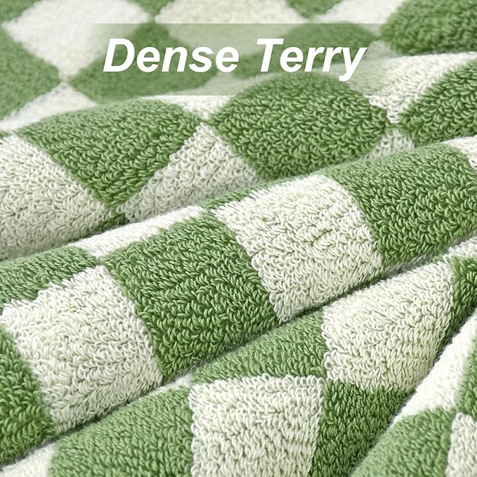 Jacquotha Bath Towels Set of 2  Luxury Cotton Bathroom Shower Towels Body 55” x 27.5” Absorbent Quick Dry, Green Checkered