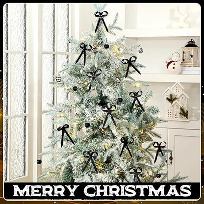 12 Pcs 2025 Metal Christmas Bow Ornaments for Christmas Tree Garland Wreath Bulk Bow with Clip Ornament Vintage Indoor Outdoor Home Xmas Party Decorations, 4 x 5 Inches (Black)