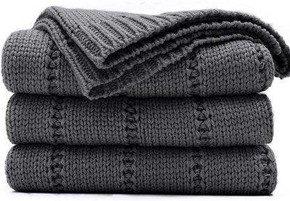 RECYCO Cable Knit Dark Grey Throw Blanket, Super Soft Warm Cozy Decorative Knitted Throw Blanket 2.3LB 50"x60"