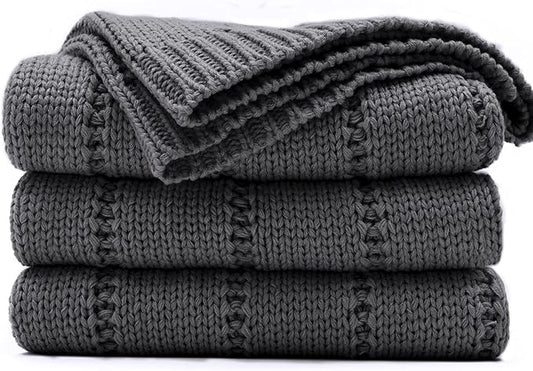 RECYCO Cable Knit Dark Grey Throw Blanket, Super Soft Warm Cozy Decorative Knitted Throw Blanket 2.3LB 50"x60"