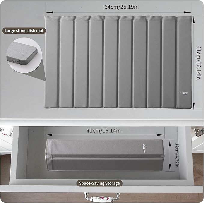 Stone Drying Mat for Kitchen Counter-Super Absorbent PU Dish Drying Mat, Quick Dry Stone Mat Kitchen for Dishes, Bottles & Cups, Large Foldable Stone Dish Drying Mat, Non-Slip Kitchen Mat