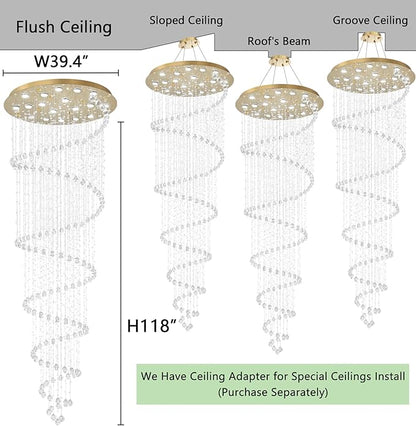 Gold Chandelier with LED Bulbs Glam Crystal Light Hight Ceiling Lighting Fixtures