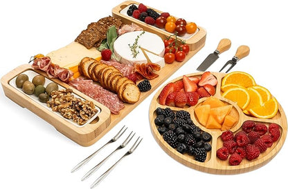Charcuterie Board Gift Set - Bamboo Cheese Board & Serving Tray for Meat, Cheese, Crackers, and Fruit - Large Wooden Charcuterie Boards for Parties - Wedding, Housewarming, for Women