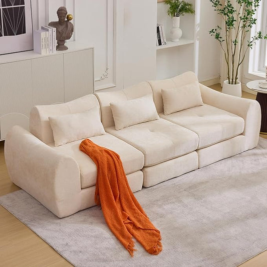 101.6" Modular Sectional Cloud Sofa,Floor Boneless Couch, 4-in-1 Folding Convertible Sofa Bed, Modular Cushion Couch,Suitable for Living Room,Bedroom and Recreation Room (Beige)