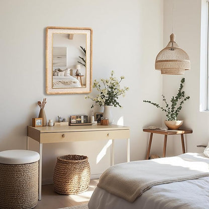 LuxenHome Rounded Rectangle Wall Mirror, 35.4" x 23.6" Large Solid Wood Framed Bathroom Mirror for Wall, Decorative Wooden Mirrors for Entryway Living Room Bedroom, Hangs Horizontally or Vertically