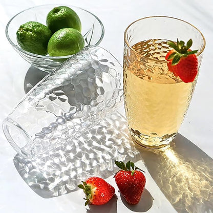 Kate Aspen Clear Hammered Acrylic Cups - Plastic Drinking Glasses Set of 8, 23 oz, Plastic Tumblers Dishwasher Safe, Shatterproof Cups Reusable for Water, Lemonade, Cocktails