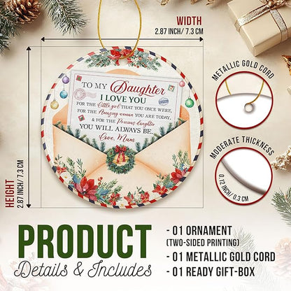 ZAGKOO Daughter Ornament 2025 – Inspirational from Mom – to My Daughter Keepsake Ornament – Ceramic Christmas Tree Decoration